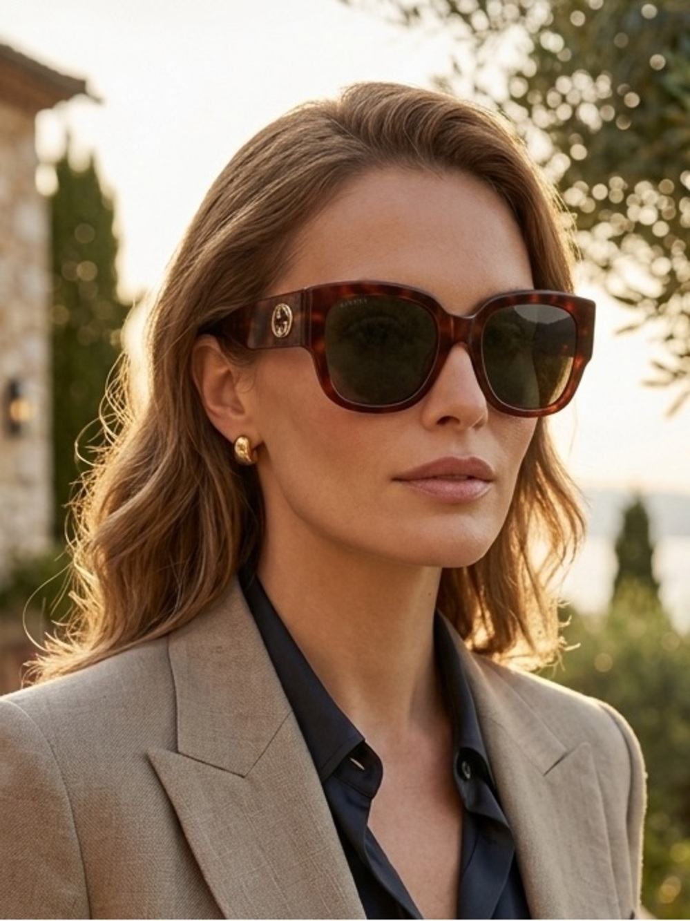 Gucci Tortoiseshell Brown and Dark Green Lens Sunglasses